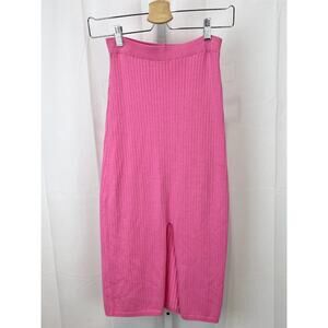 FREE PEOPLE Pull On Midi Skirt Front Slit Ribbed Knit Pink Size XS